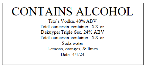 Sample batch beverage label